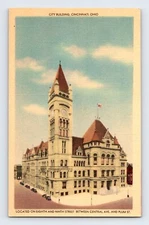 Postcard Ohio Cincinnati OH City Building Downtown 1940s Unposted Linen