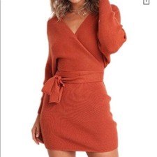 Women's Sexy Sweater Dress Cocktail Batwing Long Sleeve Backless Mock Wrap M