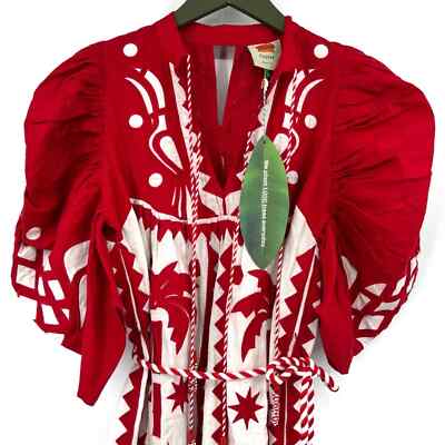 Farm Rio Red Tropical Cutwork Midi Dress | eBay