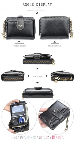 Women's Leather Small Bifold Zipper Pocket Wallet Card Case Purse with id Window - Picture 17 of 34
