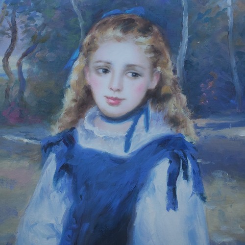 Original Signed Oil Art Young Blonde Girl Blue Dress White Blouse w Flower Bskt - Picture 23 of 24