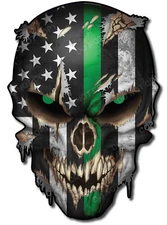 THIN GREEN LINE USA AMERICAN FLAG SKULL STICKER DECAL CAR TRUCK WINDOW BUMPER