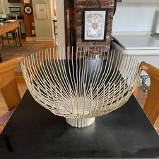 16" Metal Tang Prong Centerpiece Modernist Bowl Mid Century Design VINTAGE