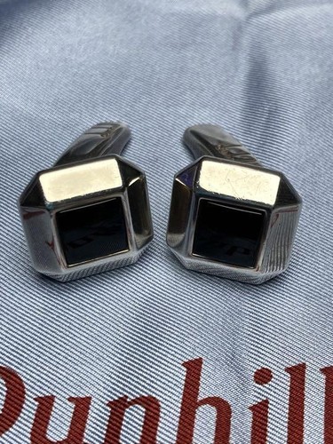 DUNHILL Silver 925 Onyx Cufflinks Square Whale back no Box