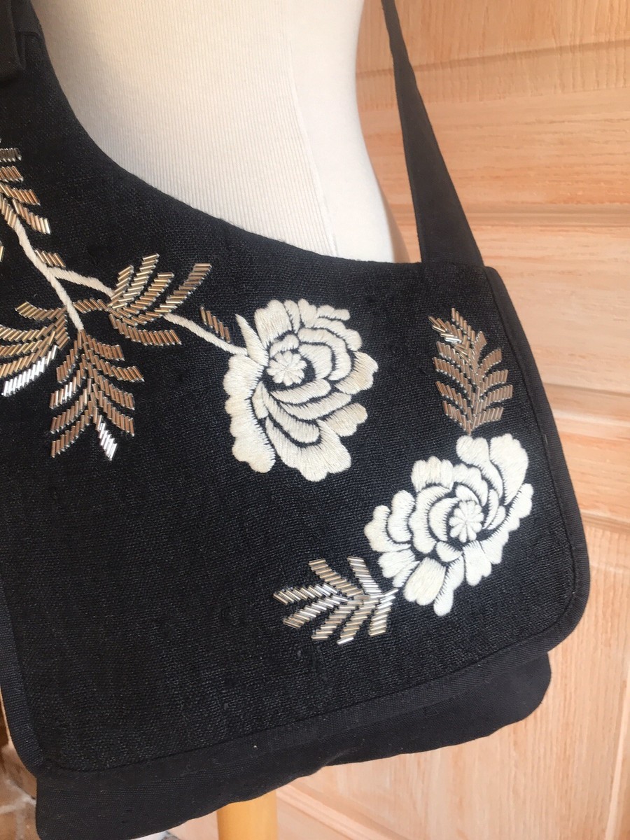 Sac bohème chic cross body brodé perles noir neuf style Hipanéma