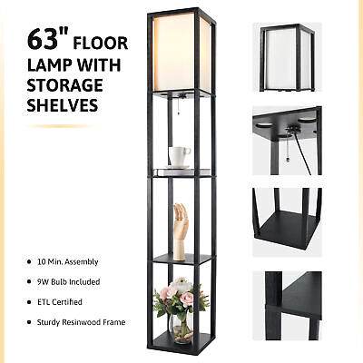 Oneach LED Shelf Floor Lamp for Living Room with Open-Box Display Shelves Modern Standing Light for Bedrooms and Reading Home-LED Bulb Included Black 