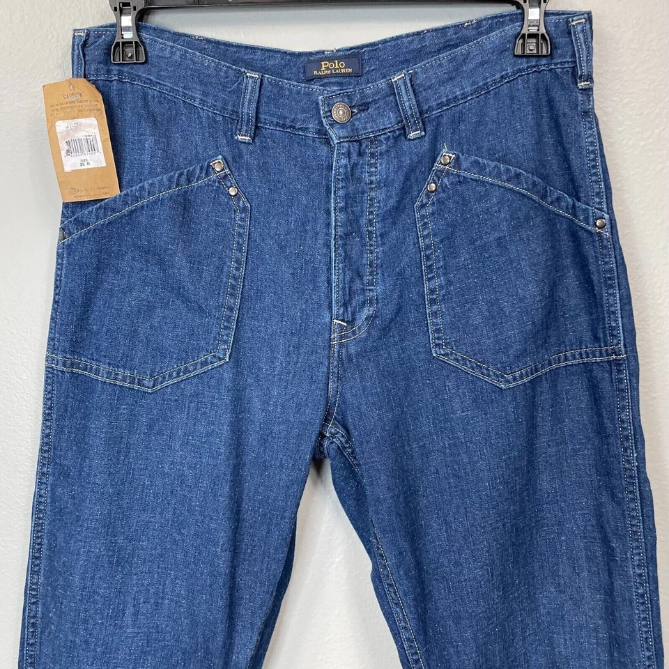 Polo Ralph Lauren Ropa de Trabajo Denim Algodón Jeans Mujeres 29 Azul Botón Mosca Tiro Alto Foto 2 de 4