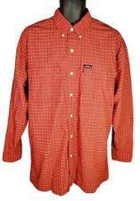 Ralph Lauren Mens Size Large Button Shirt Orange & Blue Check L/S Cotton