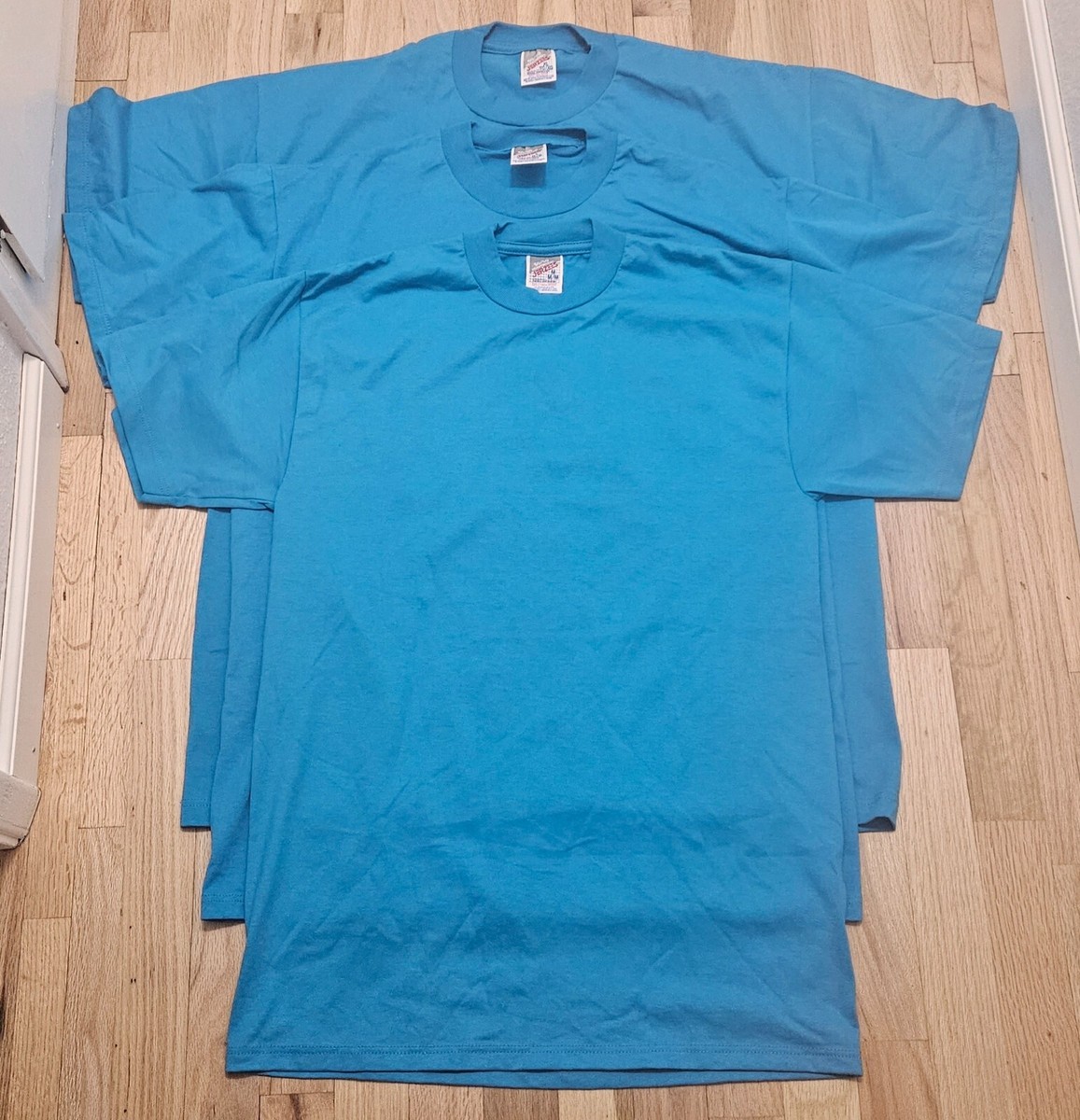 Vintage 90s Jerzee Cyan T-Shirt 50/50 Heavyweight USA Sizes M, L
