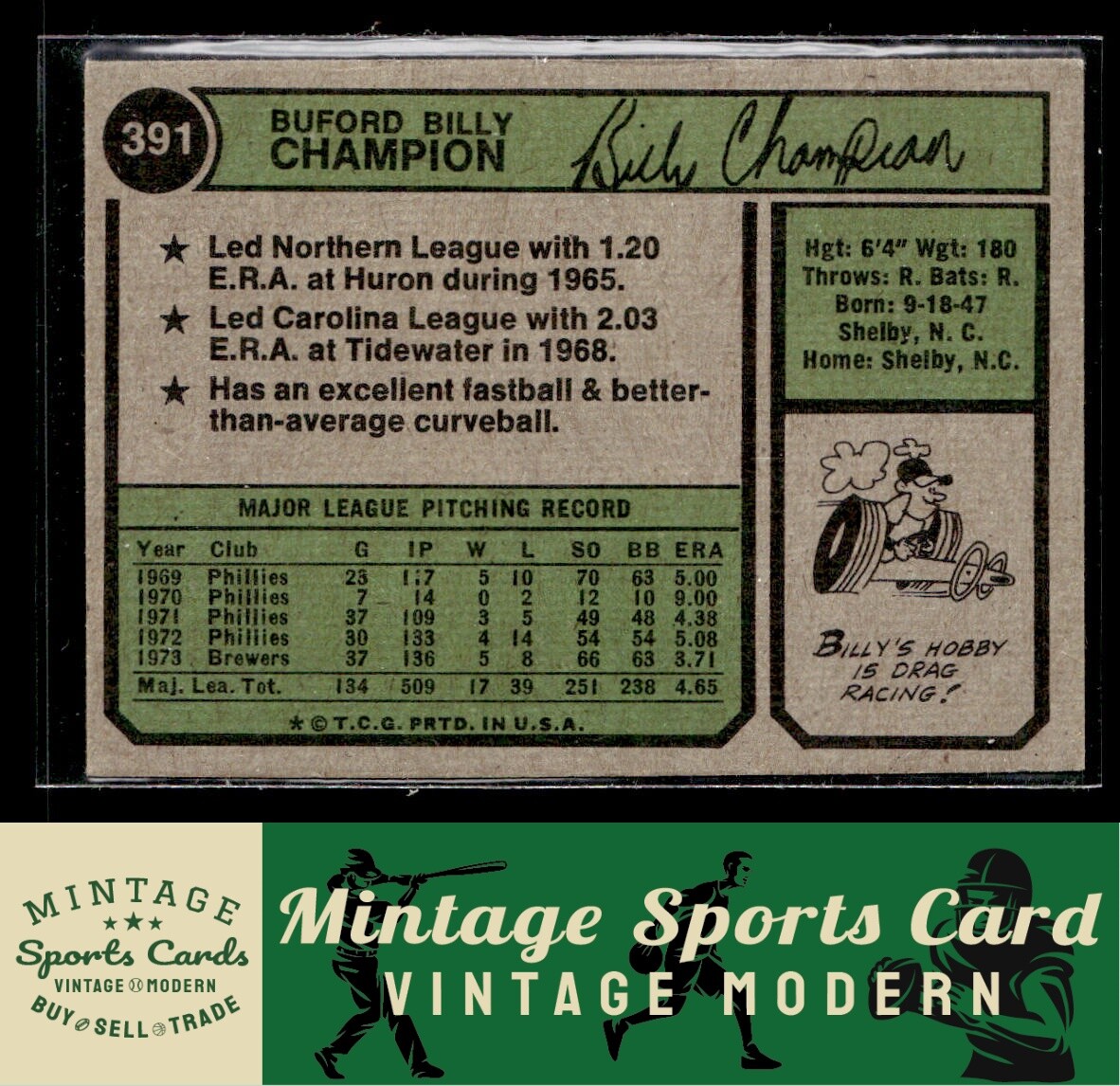 1974 Topps - Billy Champion - #391 Milwaukee Brewers | eBay