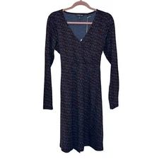 Toad & Co Cue Wrap Dress Size M True Navy Blue Red Floral Long Sleeve NEW