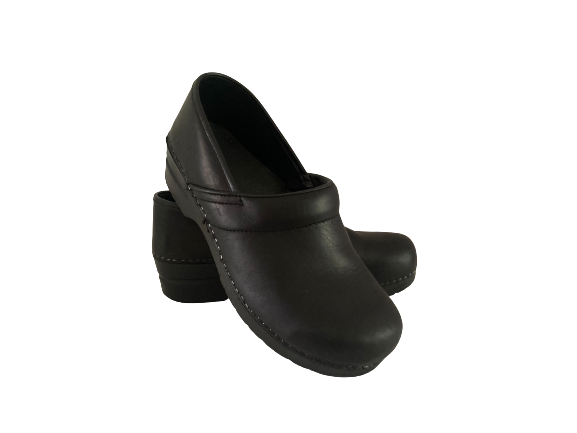 SANITA Danish Closed Back Stapled Clogs Black Leather  display picture 2