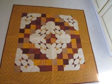 Q18, Home made quilted throw, chrome yellows, 44 x 44 inches, washable cotton,
