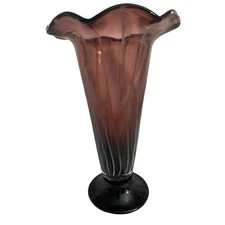 Ruffled Edge Art Glass Fenton Vase Amethyst  Purple Swirl - 9" Tall