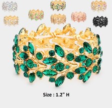 Leaves Marquise Crystal Stretch Bangle Bracelet Wedding Bridal Cocktail Prom