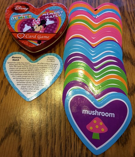 Disney Memory Match Card Game Heart Shape Mickey Mouse Clubhouse Ages 3+ In Tin - Picture 8 of 8