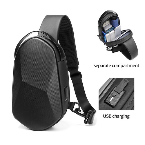 Men's Oxford Hard Shell Sling Backpack, Outdoor Waterproof Crossbody Chest Bag - 第 13/16 張圖片