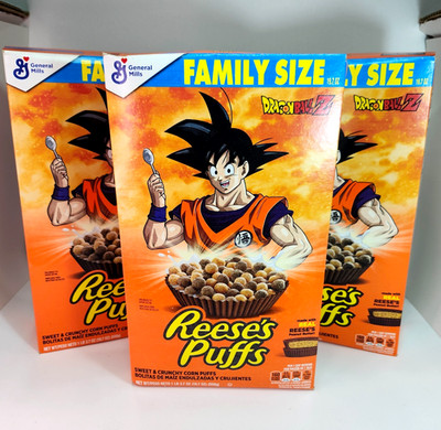 Lot of 3 Reese's Puffs Dragon Ball Z Cereal Boxes - Sealed - Frieza, Cell, & Buu