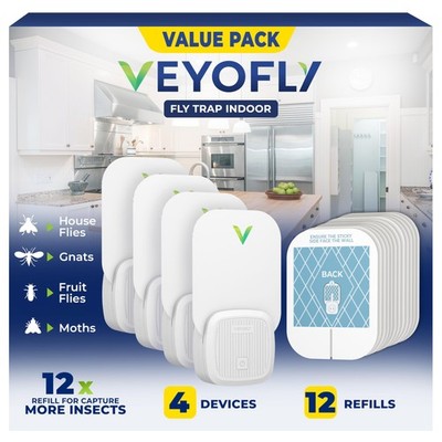 VEYOFLY Fly Trap Indoor, Fruit Fly Traps for Indoors, 4 Device + 12 Refills G...