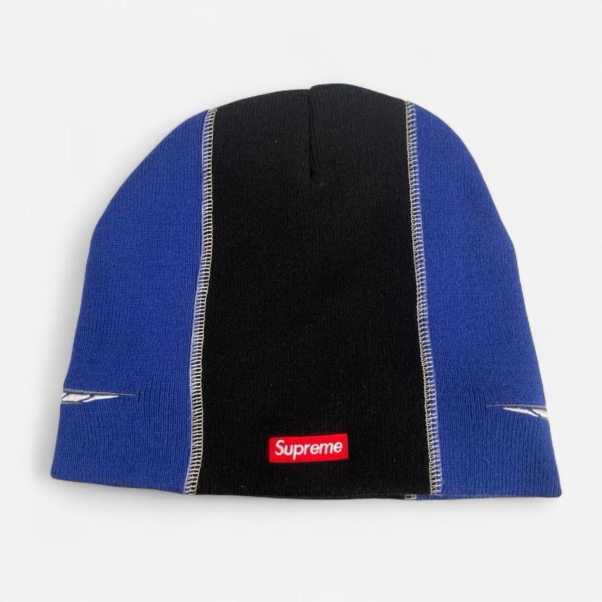 Supreme Racing Panel Beanie Blue Black FW25 Knit Hat Cap Winter