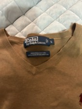 Polo Ralph Lauren Brown V-Neck Cotton Knit Pullover Sweater Men's Size L