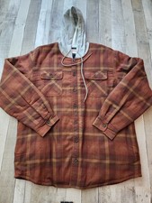 Wrangler Quilt Lined Plaid Brown Flannel Work Shirt Hoodie Men's XL