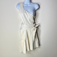 NBD Madison Mini Dress Medium White One Shoulder Linen Blend Cocktail Wraparound