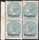 NEW SOUTH WALES QV 1891 1/2P ON 1P MARGINL MINT BLOCK-4 SC#A17A/92/GRAY/CRWN NSW — photo 1