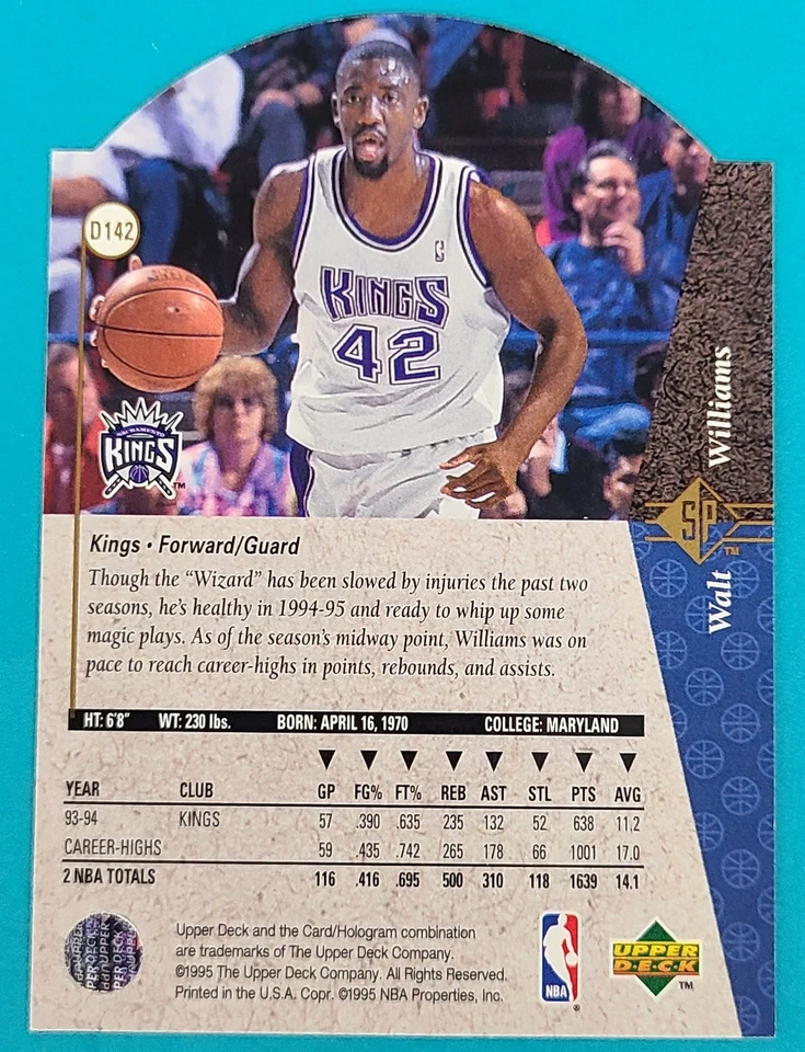 1994-95 SP Die Cut #D142 Walt Williams Sacramento Kings BASKETBALL Card s - Image 2 of 2