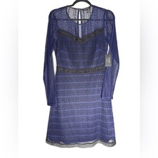 Guess Dress Women’s Size 6 Navy Blue Lace Long Sleeve Sheer Overlay Party NWT