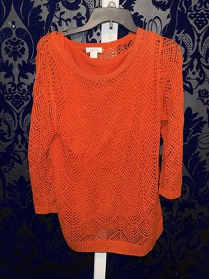 Christopher Banks Cardigan Women's Medium Orange 3/4 Sleeve (ARK)