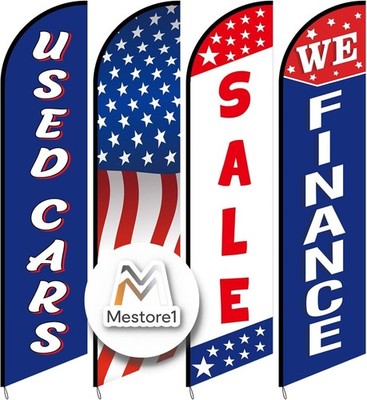 4 Pack Used Cars Flag Windless Swooper 12 ft Lot Auto Swooper Feather Flags We..