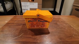Vintage FISHER PRICE PICNIC BASKET  Orange w/ Handles 1974