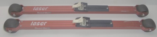 Vintage 80s Pair of Swed Laser Aluminum Roller Land Skis W/ Salomon Bindings