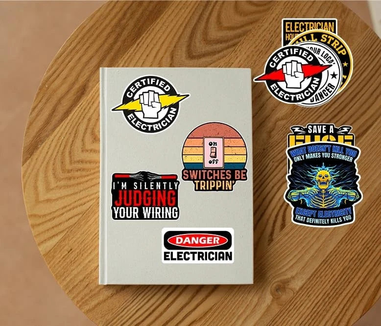 Paquete de pegatinas de electricista, 10 piezas - Electricista certificado, poste negro/blanco  Foto 3 de 4