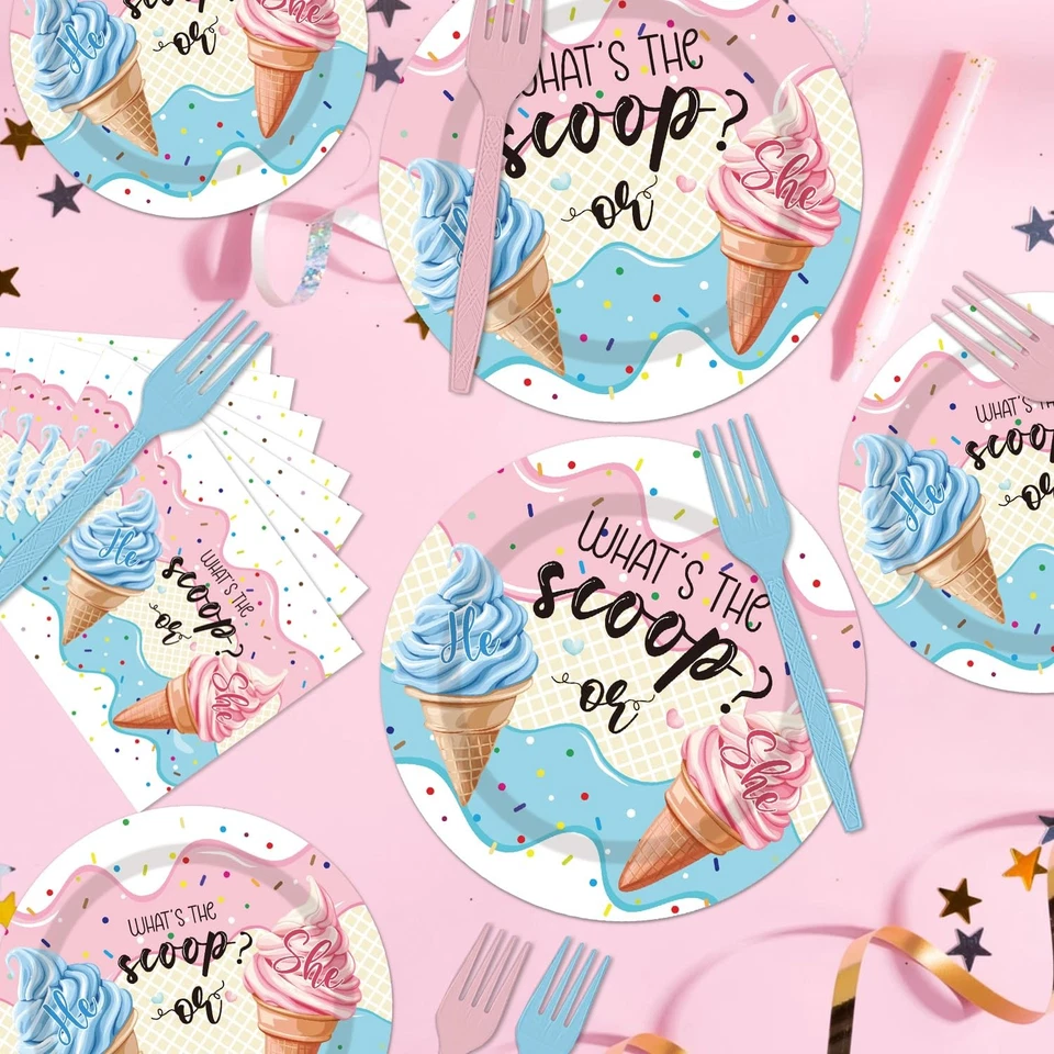 96PCS Whats The Scoop Plates and Napkins Party Supplies Whats The Scoop Gende... - Image 3 of 4