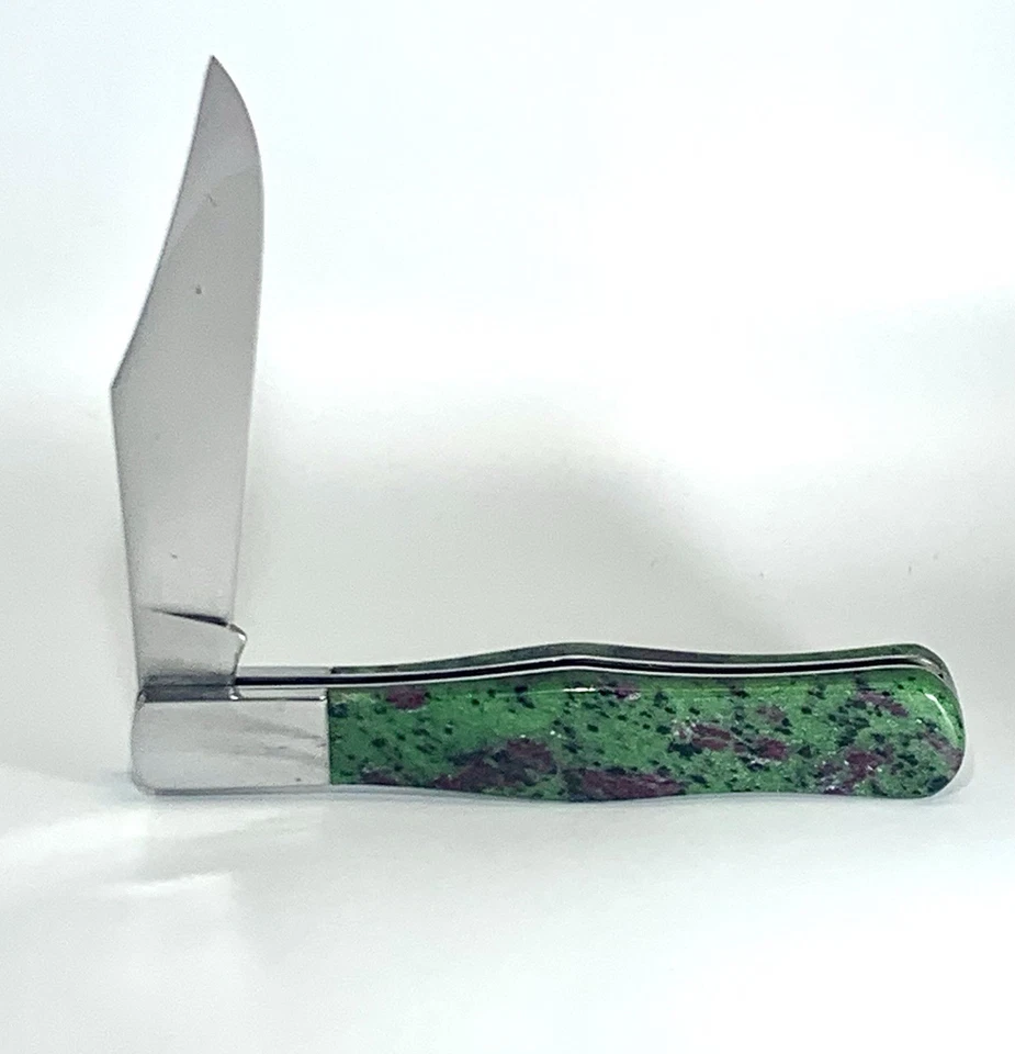 VINTAGE KA-BAR 1177 USA COKE BOTTLE KNIFE CUSTOM RUBY IN ZOISITE STONE HANDLES - Image 4 of 4