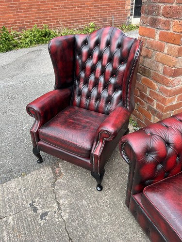 LEATHER CHESTERFIELD 3 PIECE SUITE IN OXBLOOD RED LEATHER CAN DELIVER 🚚🚚🚚🚚🚚 - Picture 9 of 13