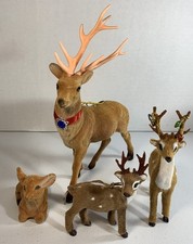 LOT OF 4 CHRISTMAS REINDEER DECOR FLOCKED FAUX FUR ORNAMENT