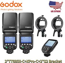 US Godox 2Pcs TT685II-C E-TTL Speedlite With XPro-C Trigger and Two S2 Brackets