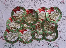 12 Vintage Christmas Wreath Foil Gummed Seals Journal Crafts Scrapbooking