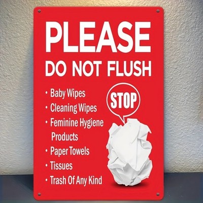 Vintage Warning Sign Aluminum Sign 8x12 Not Flush Funny Paper Trash Can
