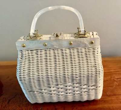 Vintage Simon Made In Korea Woven White Kiss lick Purse -Plastic Handles -New