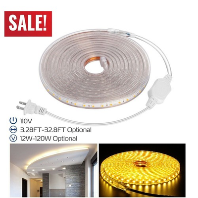 #ad 5050 LED Strip Light Flexible Tape Lighting Rope Home Outdoor With US Plug 110V $15.99