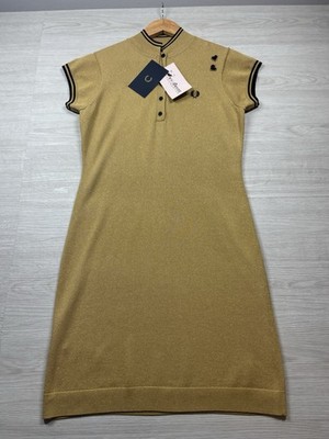 Fred Perry Amy Winehouse Polo Shirt Dress Gold Metallic Size 10 Brand New W Tags