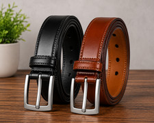 2 Pack Men's Leather Casual Dress Belt Pin Buckle Multi Sizes