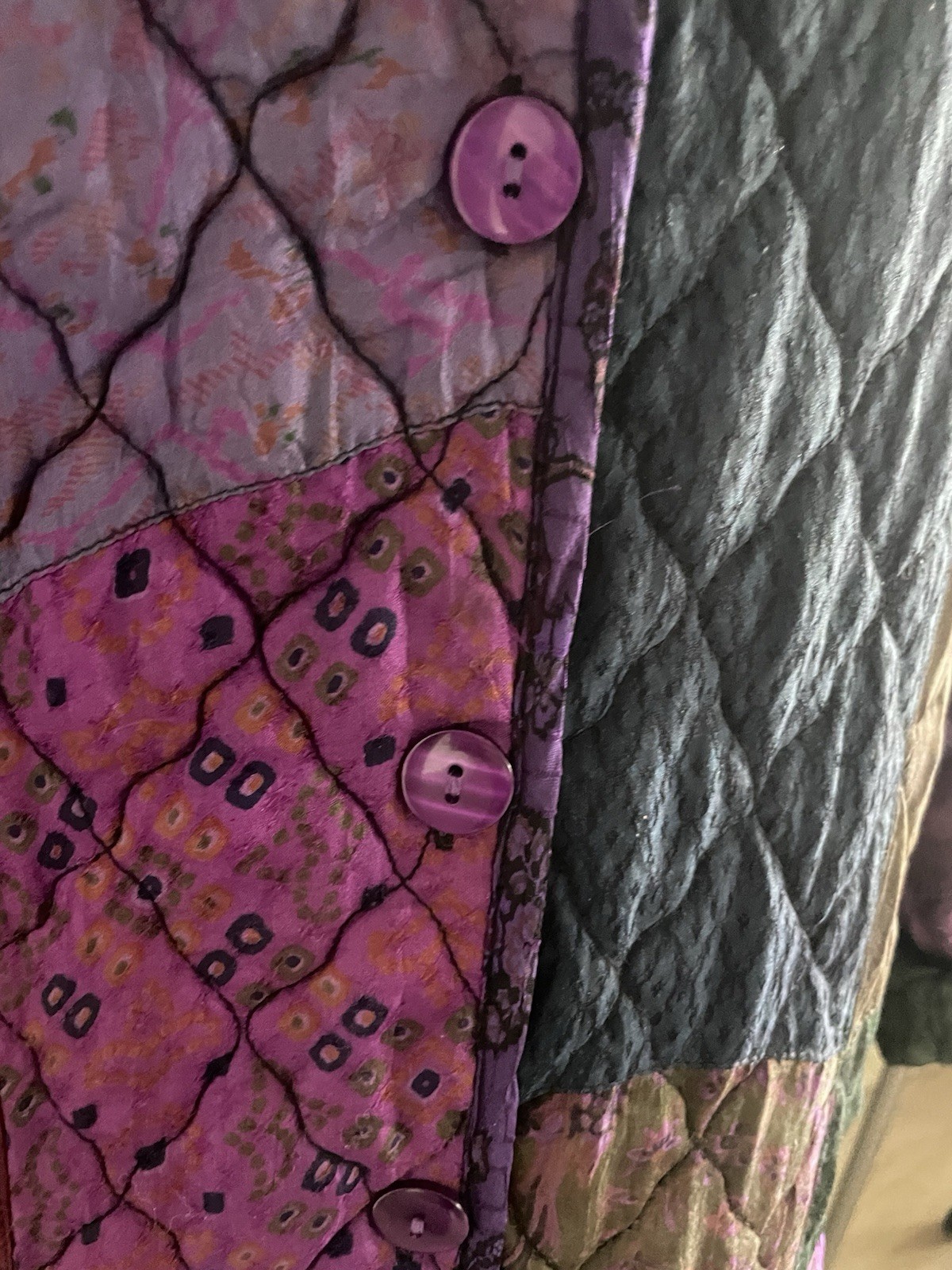 Sacred Threads Long Silk Quilted Patchwork Jacket… - image 3