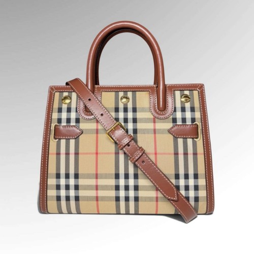 BURBERRY Title Bag Plaid Multicolor Check Canvas Leather 2-Way Crossbody Purse