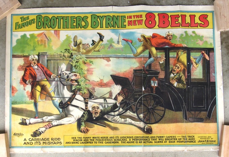 ANTIQUE FAMOUS BROTHERS BYRNE A CARRIAGE RIDE AND ITS MISHAPS VAUDEVILLE Poster