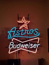 Houston Astros Man Cave Beer 20"x16" Neon Sign Lamp Light Bar Real Glass